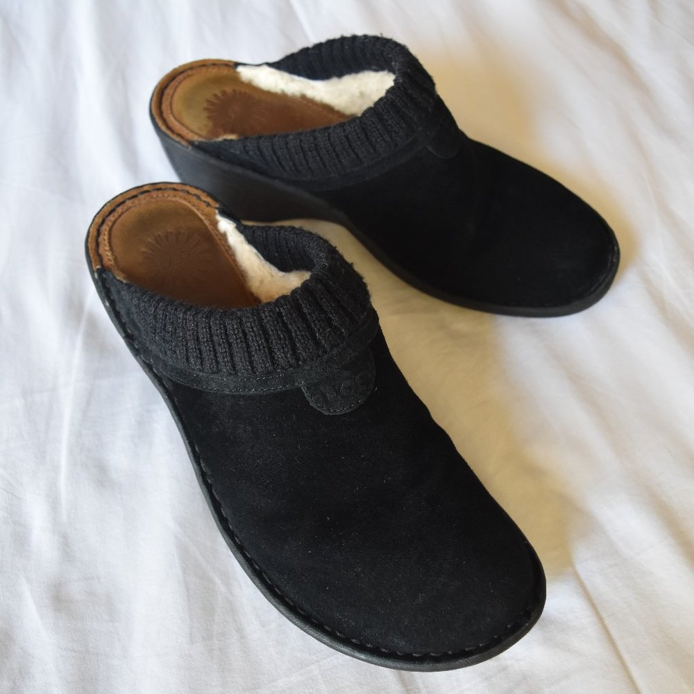 UGG Leather Suede Sheepskin Slip On Clog Mules